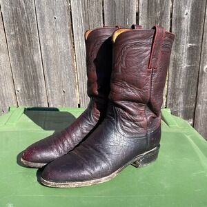 Lucchese 2000 T0075C2‎ Cowboy Boots Ostrich Leather Cherry Roper Size 8 Western